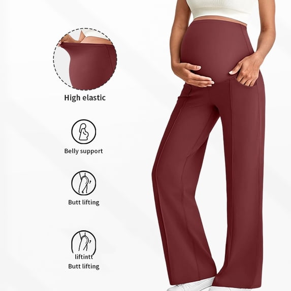 Xdegoge Maternity Pants for Women Over The Bump Wide Leg Trousers with Pockets High Waisted Stretchy Pregnancy Work Office Casual Lounge Bottoms