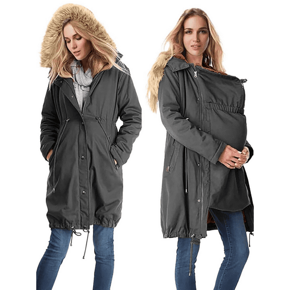 Xdegoge Maternity Winter Coat Fleece Lined Baby Wearing Jackets Women Baby Carrier Jacket for Mom Extender Pregnancy Clothes Knee Length Cold Weather Long Coats with Pockets Outerwear