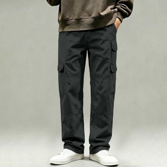 Xdegoge Men Cargo Pants Relaxed Fit Casual Utility Work Elastic Waist Trousers with Pockets Outdoor Skate Streetwear Lightweight Hiking Bottoms