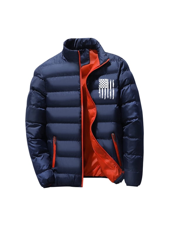 Men Long Sleeved Jacket Warm Down Outerwear Full Zip Puffer Jackets with Pockets Quilted Insulated Coat Fashion Solid Color Warm Puffy Coats