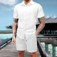 thumbnail image 1 of Xdegoge Men Matching Sets Outfits 2 Piece Casual Short Sleeve Collared Button Up Shirts and Shorts Tracksuits with Pockets Summer Waffle Knit Drawstring Set, 1 of 8