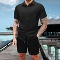 thumbnail image 1 of Xdegoge Men Matching Sets Outfits 2 Piece Casual Short Sleeve Collared Button Up Shirts and Shorts Tracksuits with Pockets Summer Waffle Knit Drawstring Set, 1 of 8