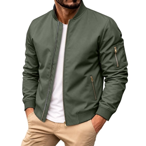 Xdegoge Men's Bomber Jacket Casual Flight Windbreaker Outwear Zip Up Lightweight Coat with Quilted Lining and Sleeve Pockets