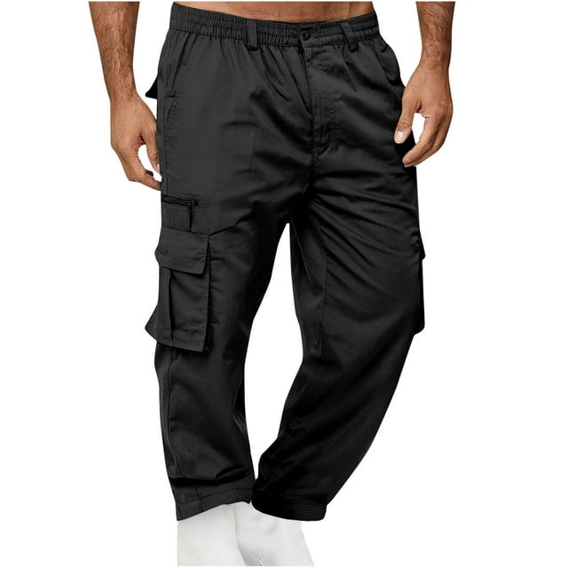 Xdegoge Men's Cargo Pants Comfy Cargo Pants Stretch Baggy Cargo Pants Straight Leg Jeans Workout Travel Hiking Pants Work Construction Pants Chinos Pants Black XXXL Clearance