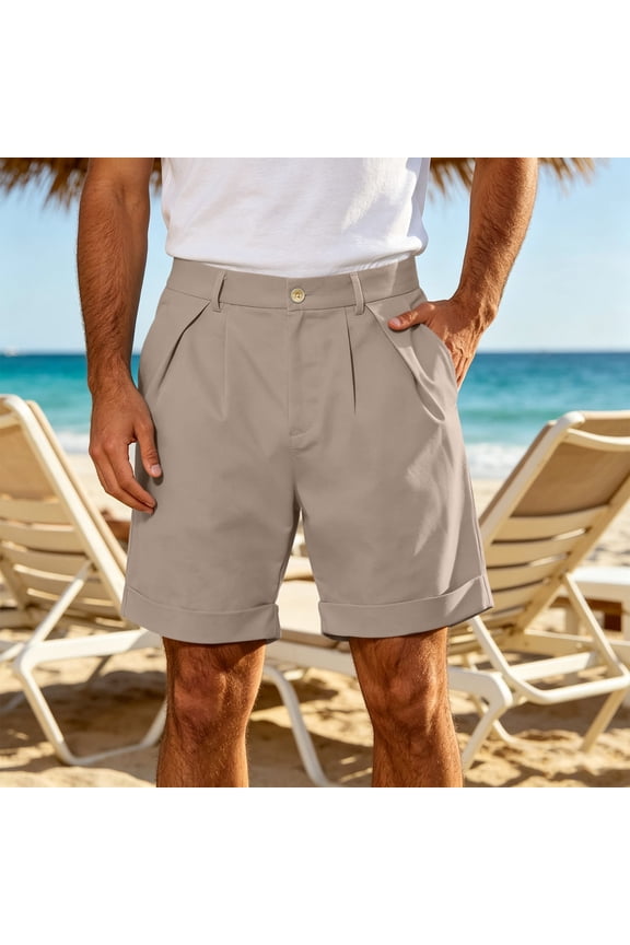 Men's Casual Chino Shorts Pleated Front Classic Fit Summer Dress Shorts with Side Pockets Cuffed Hem Lightweight Breathable Lounge Beach Vacation Wear