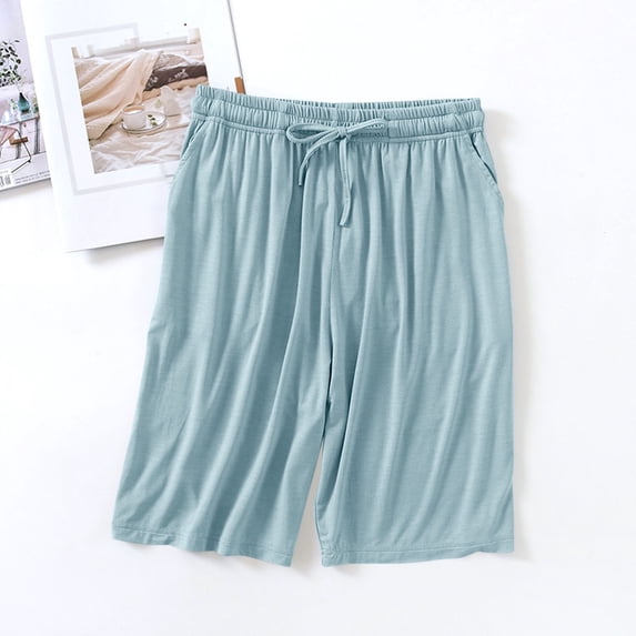 Xdegoge Men's Casual Lounge Shorts Elastic Waist Drawstring Lightweight Soft Knit Shorts with Side Pockets Relaxed Fit Sleep Pajama Shorts for Summer Home Wear