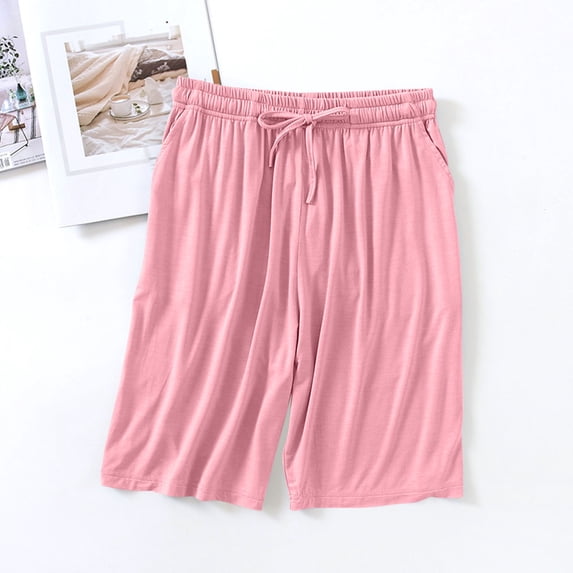 Xdegoge Men's Casual Lounge Shorts Elastic Waist Drawstring Lightweight Soft Knit Shorts with Side Pockets Relaxed Fit Sleep Pajama Shorts for Summer Home Wear