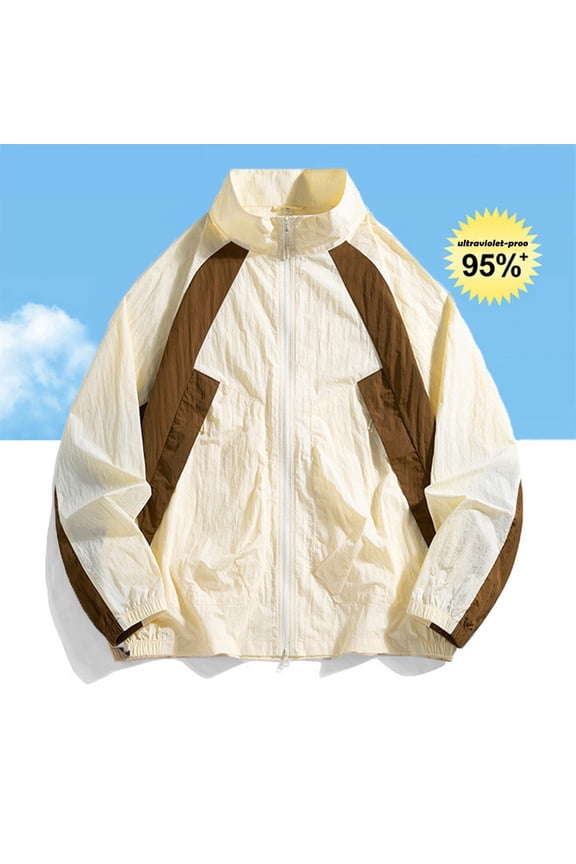 Men's Color Block Sun Protection Jacket Stand Collar Full Zip Lightweight Windbreaker Sporty Long Sleeve Casual Daily Outdoor Activewear
