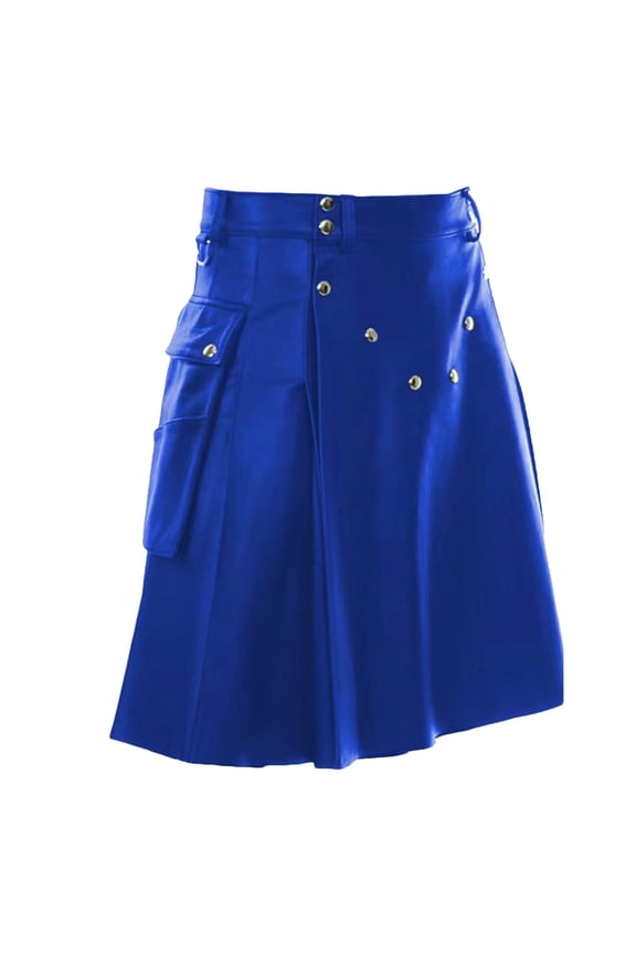 Men's Faux Leather Skirts PU Pocket Decorative Button Utility Kilt, Medieval Pleated Short Skirt for Scottish Festivals and Renaissance Fairs, Durable Themed Costume