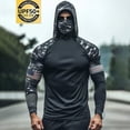 thumbnail image 1 of Xdegoge Men's Flag Pattern Sun Protection Hoodie Long Sleeve Quarter Zip Style Effect Sun Shirt with Mask Patriotic Performance Apparel for Sporting & Holiday Events, 1 of 3