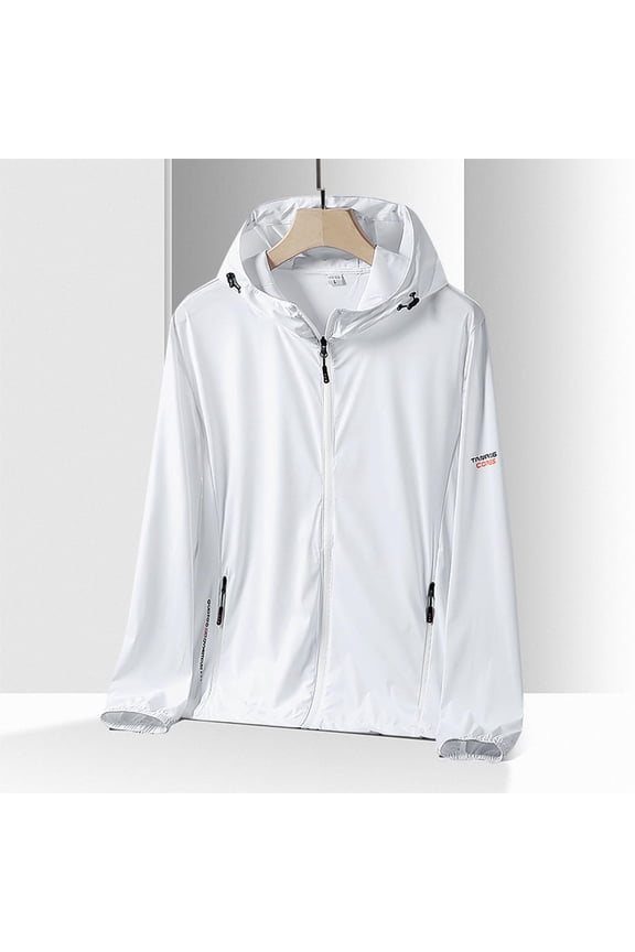 Men's Hooded Sun Protection Jacket Regular Fit Long Sleeve UV Shield Windbreaker Full Zip Performance Quick-Dry Outerwear Fishing Hiking Outfits