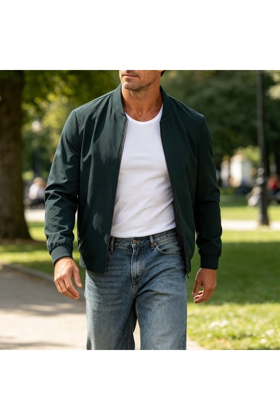 Men's Lightweight Bomber Jacket Classic Full Zip Flight Coat Athletic Windbreaker Outerwear with Ribbed Cuffs for Spring Fall Casual Golf Baseball Streetwear