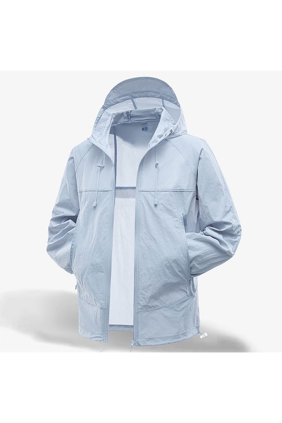 Men's Lightweight Sun Protection Jacket Regular Fit Full Zip Hooded Windbreaker Breathable Mesh Quick-Dry Outdoor Hiking Fishing Travel Gear