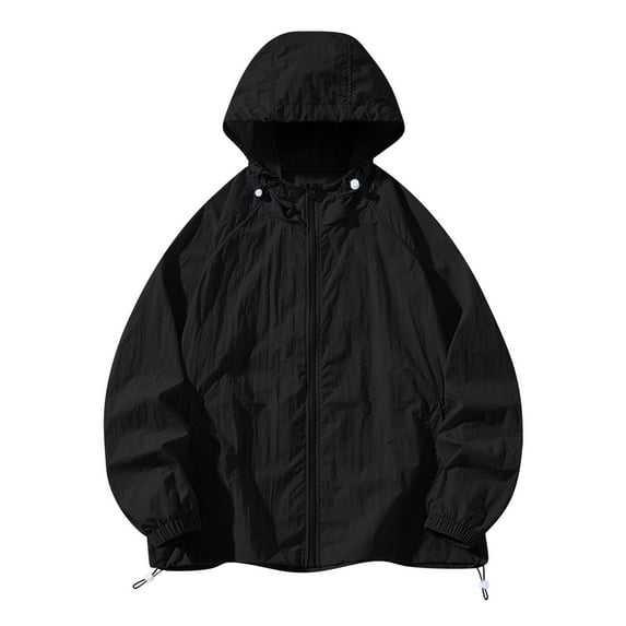 Xdegoge Men's Lightweight Windbreaker Jacket Hooded Rain Coat Full Zip Loose Fit Outdoor Hiking Travel Casual Windproof Outwear