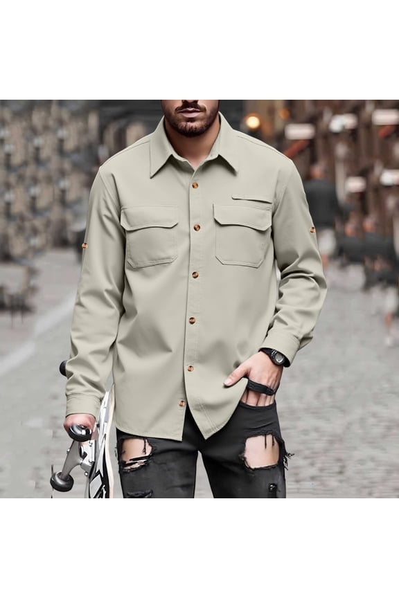 Men's Long Sleeve Button Down Fishing Shirt Regular Fit Performance Work Shirt Dual Pocket Breathable Quick-Dry Outdoor Safari Wear