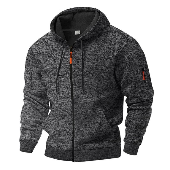 Xdegoge Men's Long Sleeve Hoodie Full Zip Hooded Sweatshirt Casual Thermal Jacket Fashion Loose Fitting Outerwear Lightweight Outdoor Hiking Solid Coat