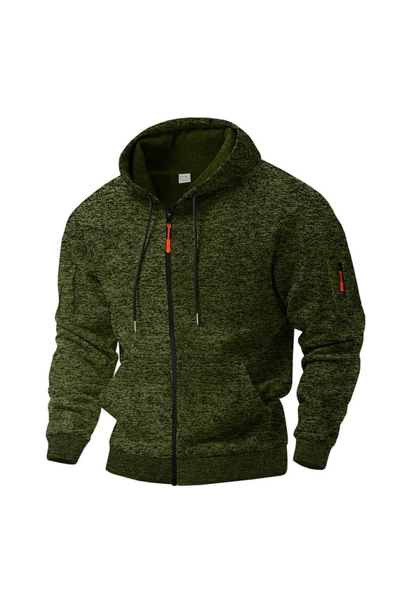 Men's Long Sleeve Hoodie Full Zip Hooded Sweatshirt Casual Thermal Jacket Fashion Loose Fitting Outerwear Lightweight Outdoor Hiking Solid Coat