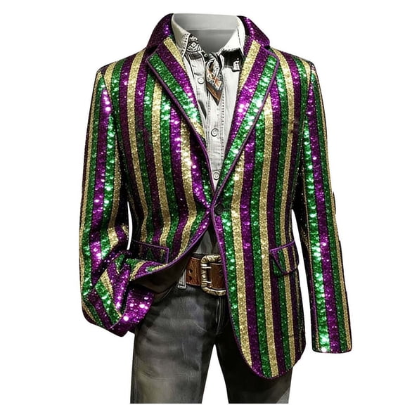 Xdegoge Men's Sequin Blazer Jacket Mardi Gras Sparkly Sport Coat Party Carnival Suit Jackets Holiday Masquerade Night Going Out Outfits
