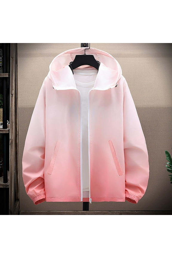 Men's Ombre Sun Shield Jacket Relaxed Fit Hooded Long Sleeve Windbreaker Gradient Pastel Lightweight Zip Up Top Holiday Travel Outdoor Wear