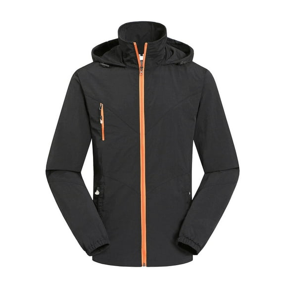 Xdegoge Men's Rain Coat Lightweight Waterproof Full Zip Hooded Jacket Outdoor Raincoat Soft Shell Jacket Fashion Solid Color with Multiple Pockets for Hiking Travel
