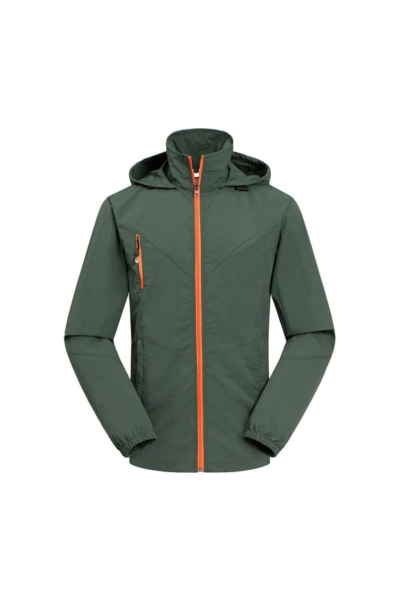 Men's Rain Coat Lightweight Waterproof Full Zip Hooded Jacket Outdoor Raincoat Soft Shell Jacket Fashion Solid Color with Multiple Pockets for Hiking Travel