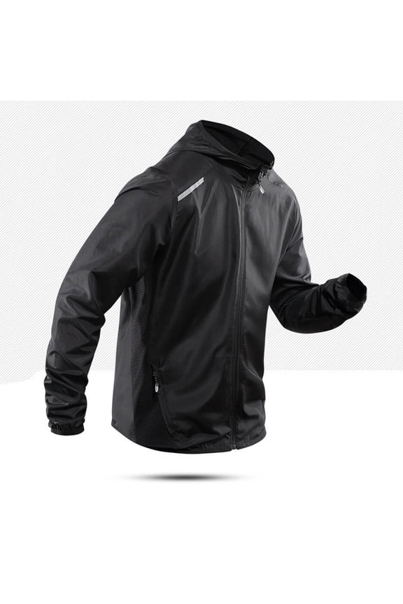 Men's Reflective Sun Protection Jacket Regular Fit Hooded Windbreaker Quick-Dry Athletic Zip Up Top Breathable Mesh Patchwork Outdoor Running Outfits