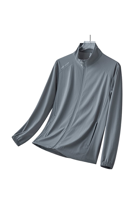 Men's Running Jacket Lightweight Stand Collar Track Coat Full Zip Sun Protection Top Quick Dry Athletic Outdoor Sports Gym Windbreaker Outerwear