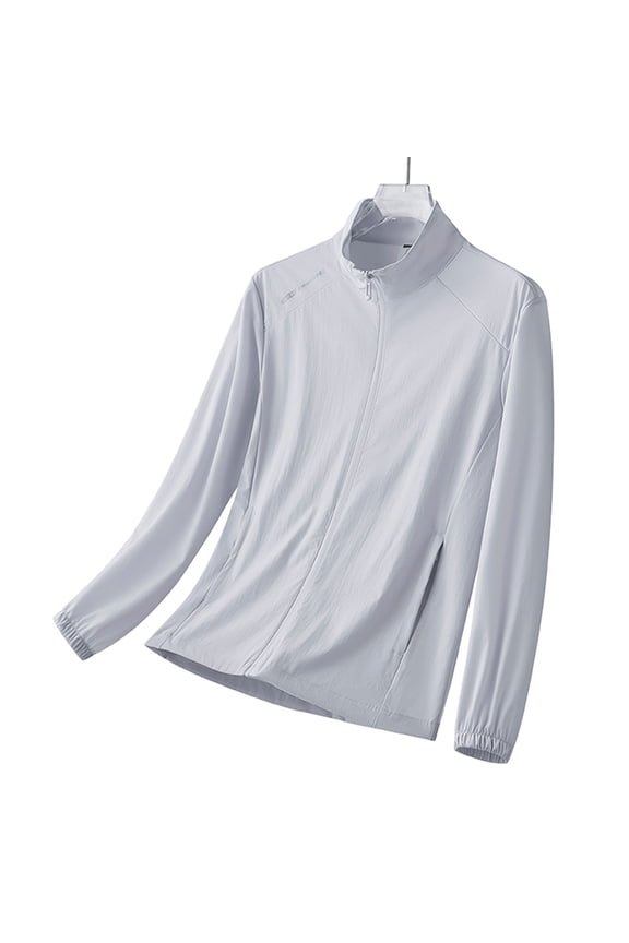 Men's Running Jacket Lightweight Stand Collar Track Coat Full Zip Sun Protection Top Quick Dry Athletic Outdoor Sports Gym Windbreaker Outerwear