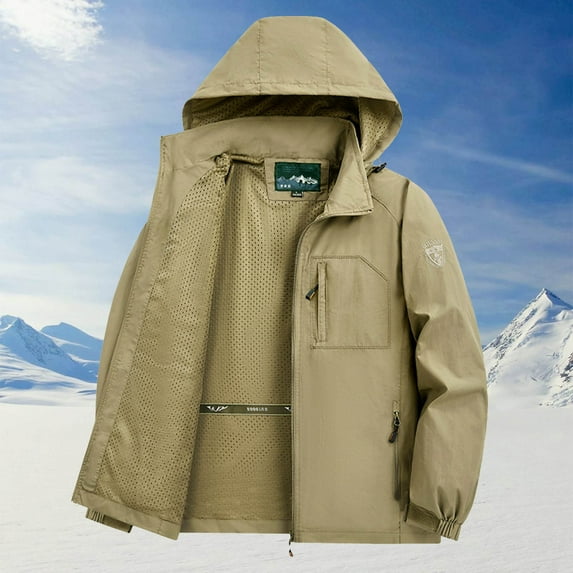 Xdegoge Men's Soft Shell Jacket Waterproof Lightweight Outdoor Hiking Hooded Winter Jackets Full Zip Long Sleeve Windbreaker Fashion Solid Color Coat