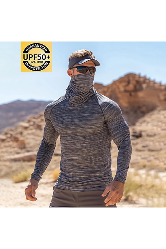 Men's Sun Protection Hoodie Slim Fit Face Mask Long Sleeve Workout Top Quick Dry Athletic Performance Pullover Outdoor Fishing Gym Outfits