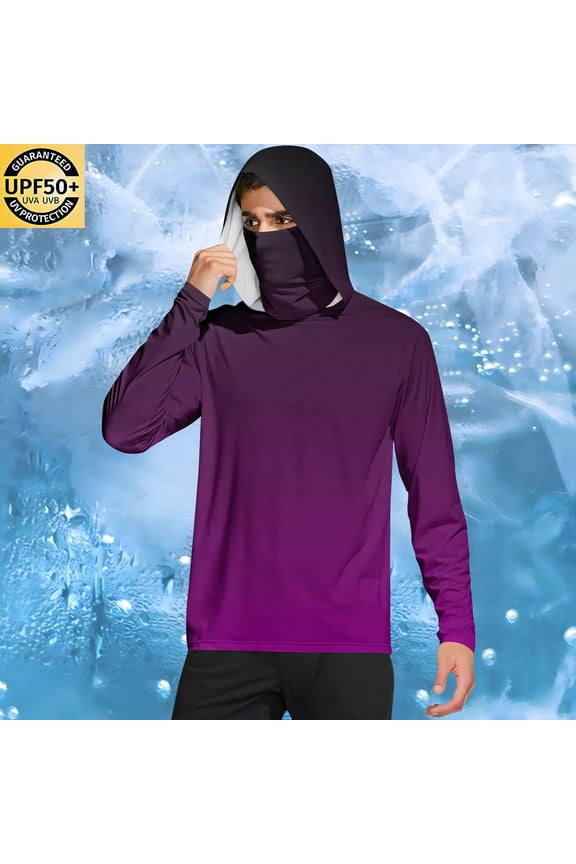 Men's Two-Tone Gradient Sun Protection Hoodie Breathable Long Sleeve Fishing Shirt Face Cover Hooded Sweatshirt Outdoor Performance Outfits