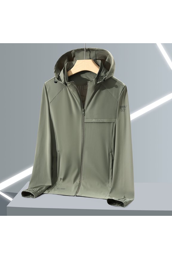 Men's UPF 50+ Jacket Vented Hooded Sun Protection Hoodie Full Zip Windbreaker Coat Lightweight Breathable Hiking Fishing Outdoor Performance Gear