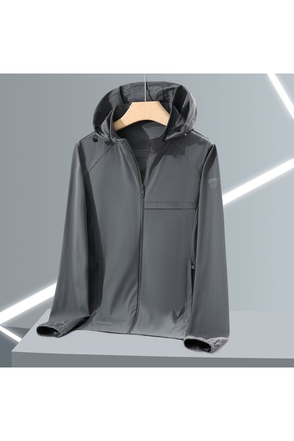 Men's UPF 50+ Jacket Vented Hooded Sun Protection Hoodie Full Zip Windbreaker Coat Lightweight Breathable Hiking Fishing Outdoor Performance Gear