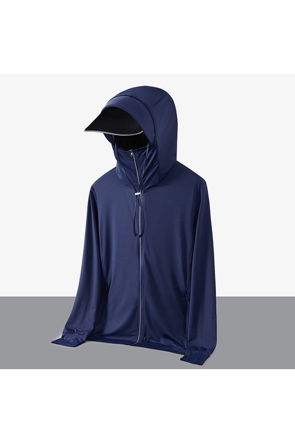 Men's UPF 50+ Sun Protection Hoodie Long Sleeve Cooling Shirt Zip Up Face Mask Visor Fishing Jacket Hiking Outdoor Tops