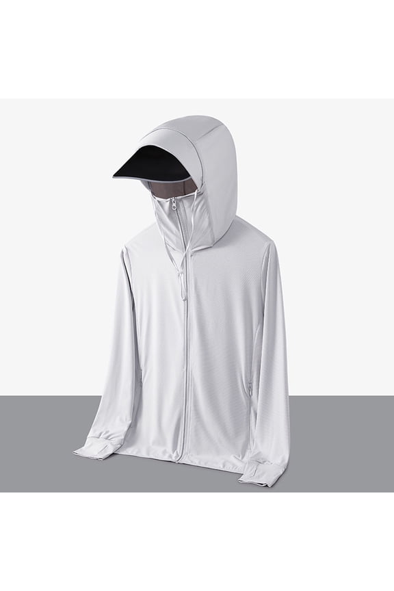 Men's UPF 50+ Sun Protection Hoodie Long Sleeve Cooling Shirt Zip Up Face Mask Visor Fishing Jacket Hiking Outdoor Tops