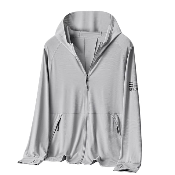 Xdegoge Men's UPF 50+ Sun Protection Hoodie Performance Full Zip Jacket Regular Fit Long Sleeve Mesh Cooling Tops Side Zipper Pockets Athletic Golf Wear
