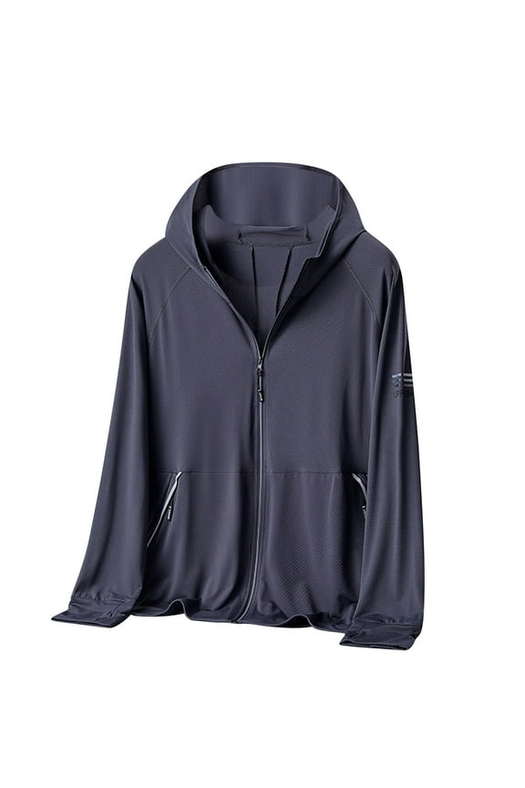 Men's UPF 50+ Sun Protection Hoodie Performance Full Zip Jacket Regular Fit Long Sleeve Mesh Cooling Tops Side Zipper Pockets Athletic Golf Wear