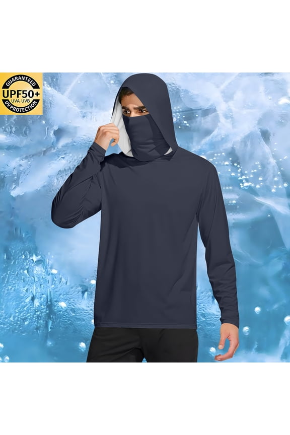 Men's UPF 50+ Sun Protection Hoodie Performance Long Sleeve Fishing Shirt with Face Mask Quick-Dry Athletic Workout Tops for Outdoor Hiking