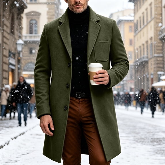 Xdegoge Men's Wool Blend Trench Coat Single Breasted Winter Long Overcoat Business Casual Peacoat Warm Jacket Outerwear