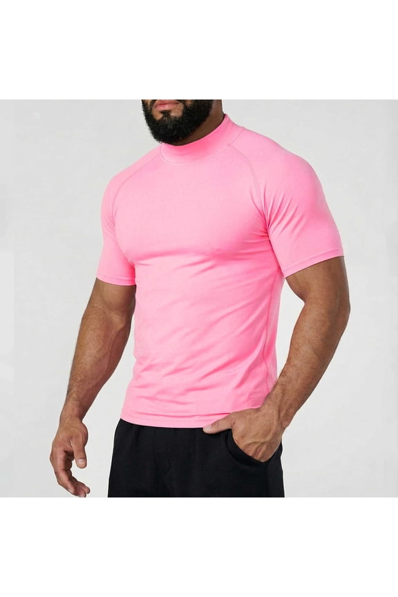 Mens Athletic Mock Neck Short Sleeve Muscle Fit Shirts Workout Training Compression Tees Lightweight Base Layer Sports Gym Running Exercise Activewear T Shirts Tops
