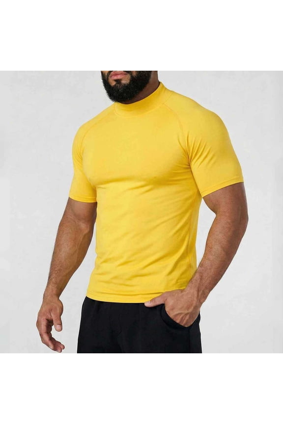 Mens Athletic Mock Neck Short Sleeve Muscle Fit Shirts Workout Training Compression Tees Lightweight Base Layer Sports Gym Running Exercise Activewear T Shirts Tops