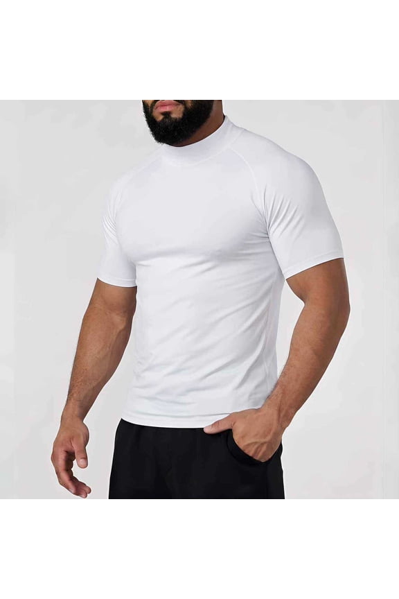 Mens Athletic Mock Neck Short Sleeve Muscle Fit Shirts Workout Training Compression Tees Lightweight Base Layer Sports Gym Running Exercise Activewear T Shirts Tops