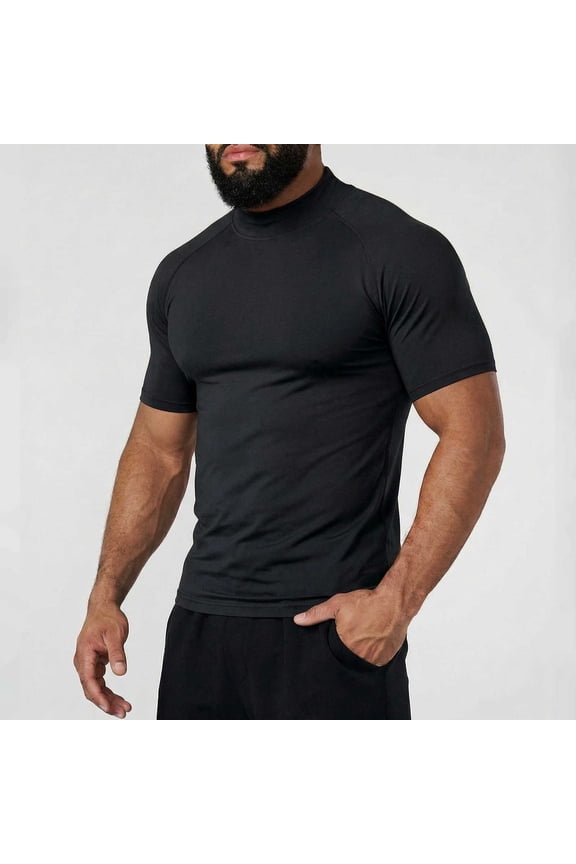 Mens Athletic Mock Neck Short Sleeve Muscle Fit Shirts Workout Training Compression Tees Lightweight Base Layer Sports Gym Running Exercise Activewear T Shirts Tops