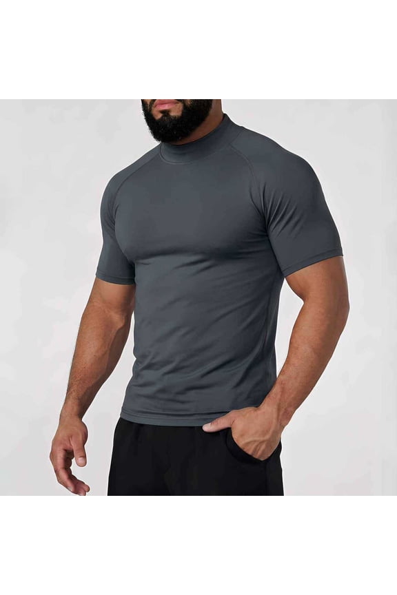 Mens Athletic Mock Neck Short Sleeve Muscle Fit Shirts Workout Training Compression Tees Lightweight Base Layer Sports Gym Running Exercise Activewear T Shirts Tops