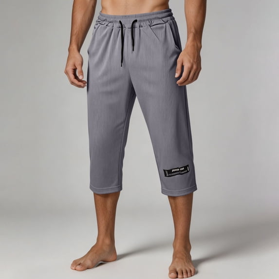 Xdegoge Mens Athletic Shorts Below Knee Capri Pants Elastic Waist Drawstring with Pockets Quick Dry Breathable Workout Gym Running Activewear Training