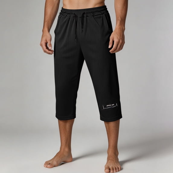 Xdegoge Mens Athletic Shorts Below Knee Capri Pants Elastic Waist Drawstring with Pockets Quick Dry Breathable Workout Gym Running Activewear Training
