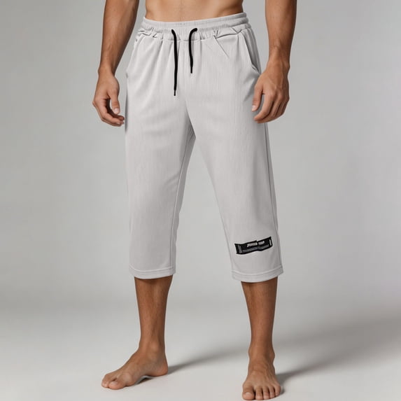 Xdegoge Mens Athletic Shorts Below Knee Capri Pants Elastic Waist Drawstring with Pockets Quick Dry Breathable Workout Gym Running Activewear Training