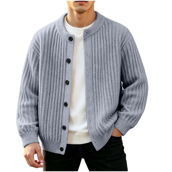 Xdegoge Mens Cardigan Sweaters Button Down Ribbed Knit Crewneck Baseball Long Sleeve Casual Fall Winter Warm Jacket Classic Fit Business Casual Knit Outerwear