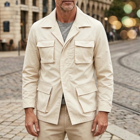 Xdegoge Mens Cargo Jacket Casual Lightweight Long Sleeve Button Down Windbreaker Outerwear with Pockets Fall Spring Casual Jacket