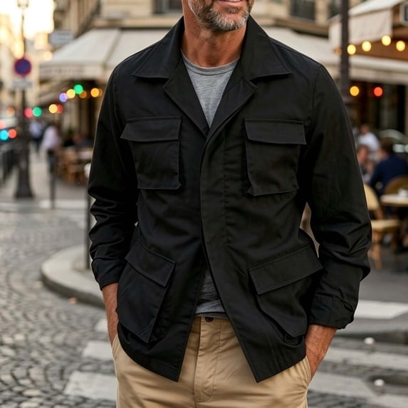 Xdegoge Mens Cargo Jacket Casual Lightweight Long Sleeve Button Down Windbreaker Outerwear with Pockets Fall Spring Casual Jacket